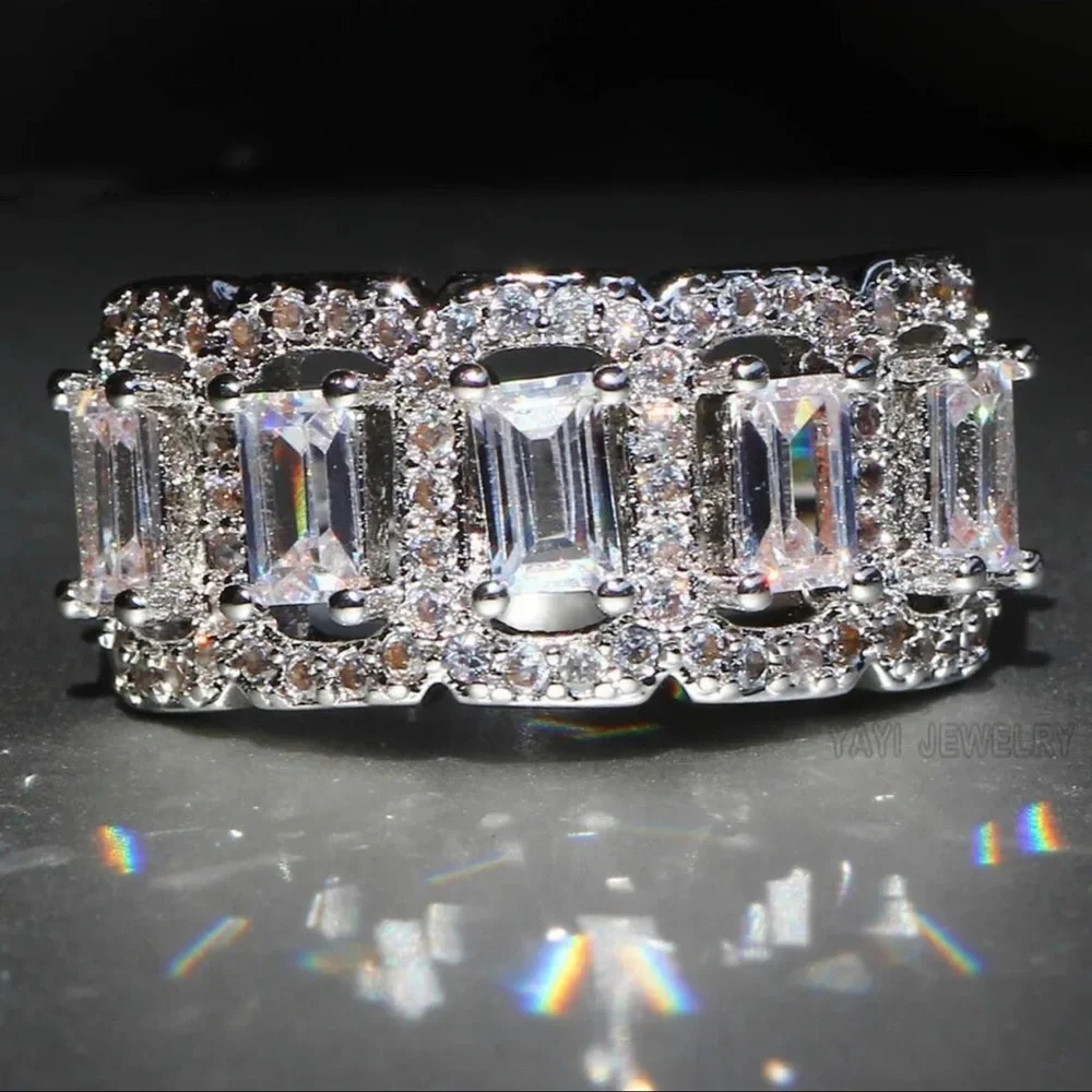Zircon 925 Silver 5 Stone Band Ring